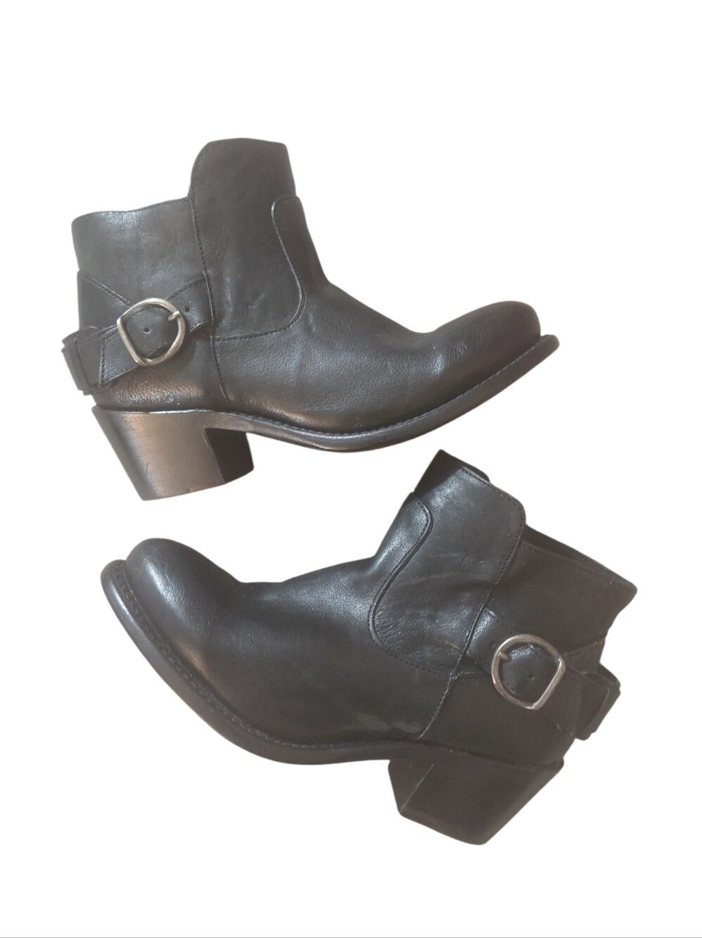 Women's Black Leather Western Ankle Boots Size 6.5 Cowgirl Booties